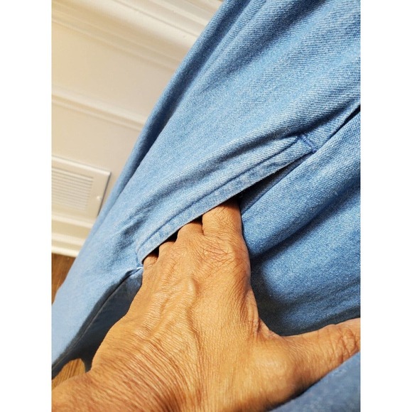 Vintage Fads Solid Blue 100% Cotton Collared Long Sleeve Casual Maxi Dress 12 - Picture 8 of 12